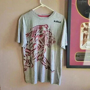 Lebron James Nike Dri-Fit Lion Men's Shirt Size Large Light Gray Short Sleeve